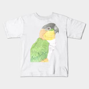 black head caique parrot portrait watercolor painting tropical pet Kids T-Shirt